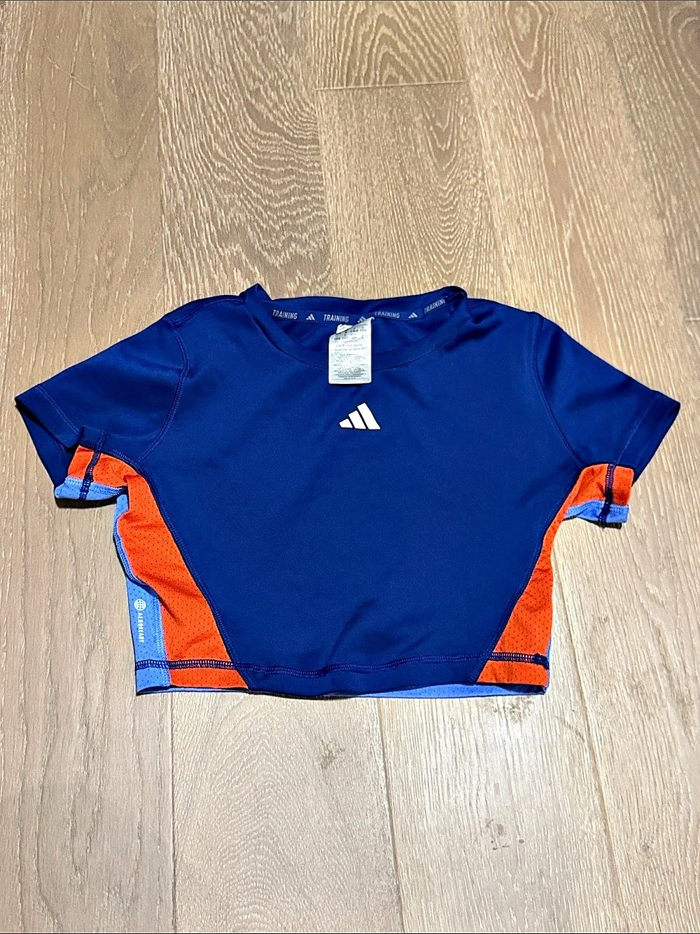 adidas Athletic Cropped Short Sleeve Tee in Blue & Orange